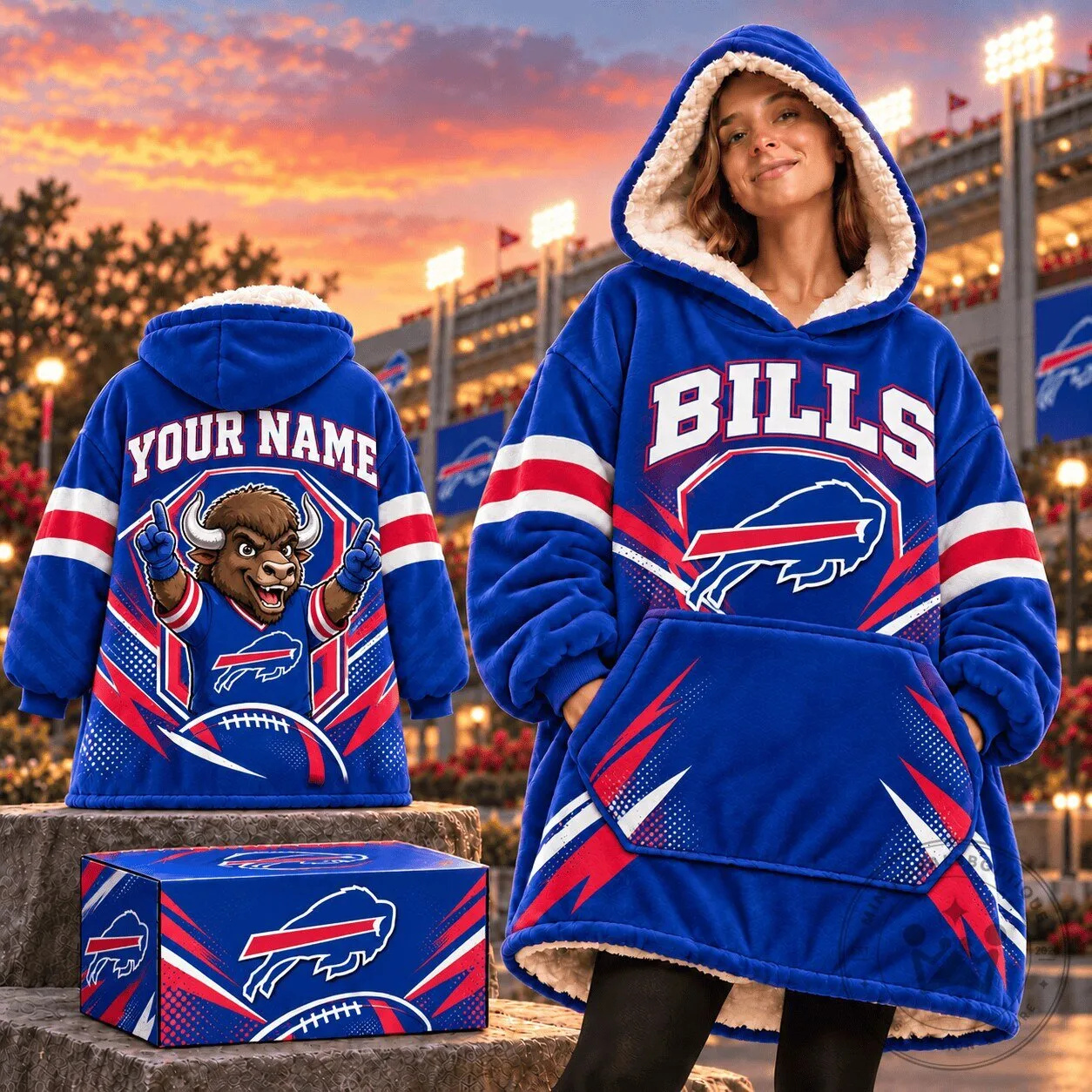 Buffalo Bills NFL Football Team Oversized Wearable Blanket Hoodie