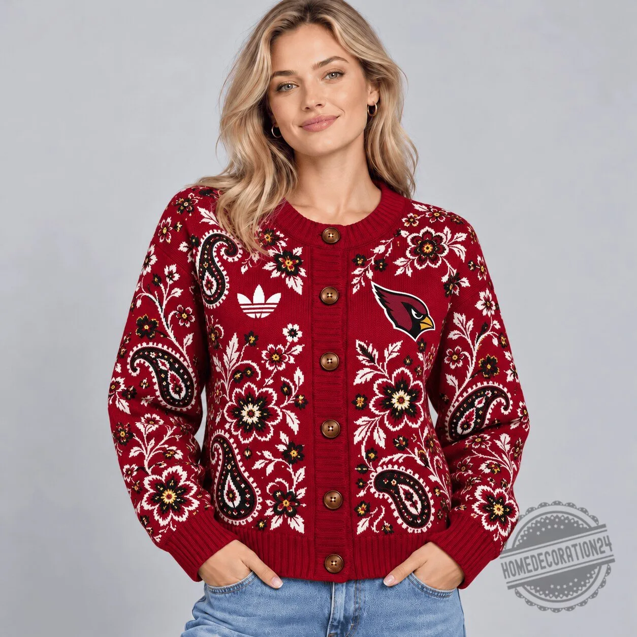 Arizona Cardinals Women's Floral Paisley Button Up Cardigan Sweater