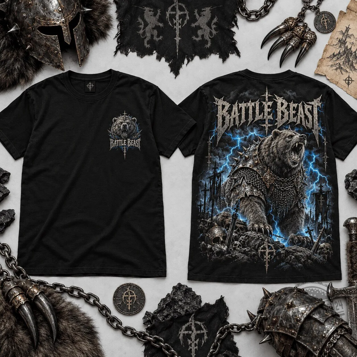 Battle Beast Thunderstorm Armored Grizzly Bear Heavy Metal Band T-Shirt