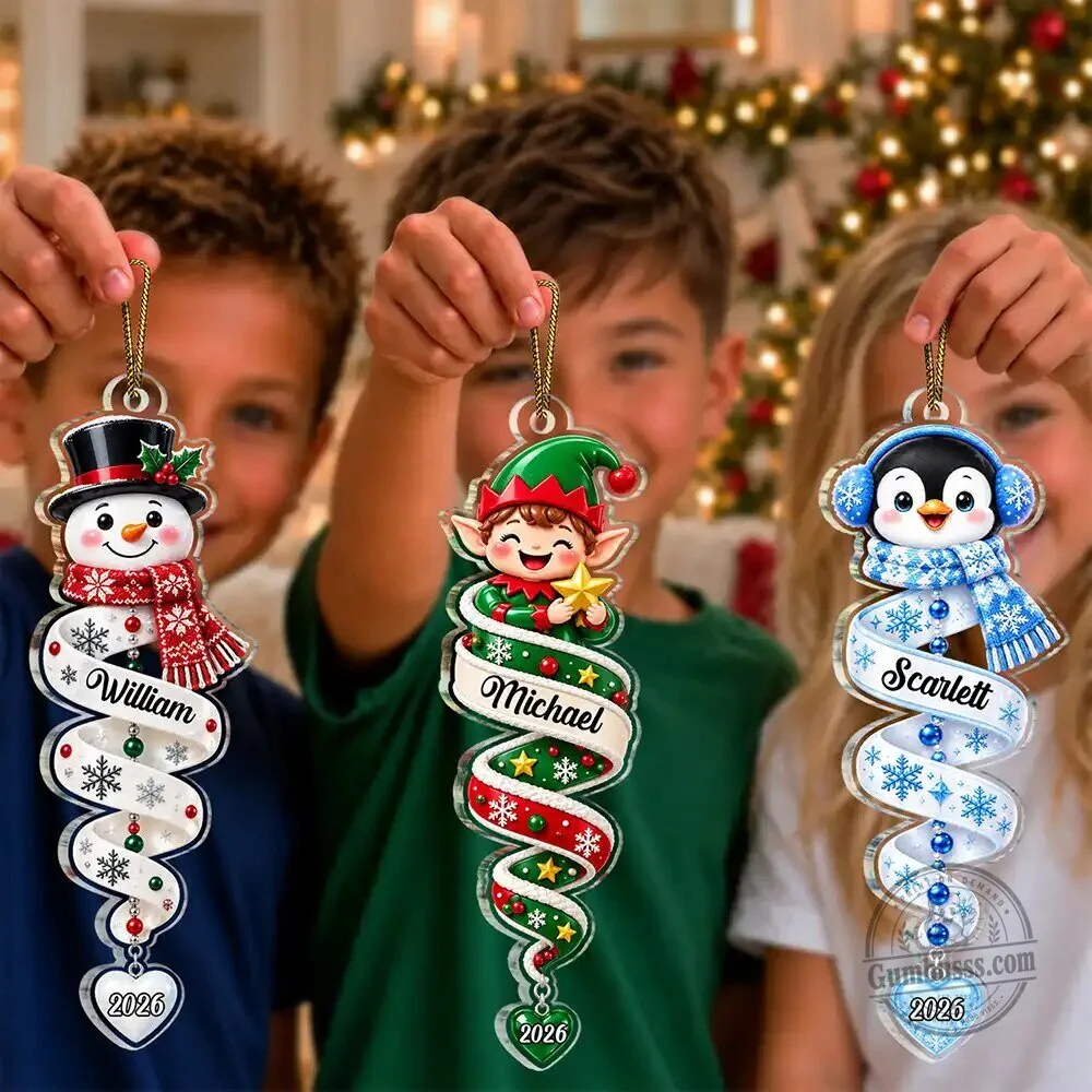 Personalized Christmas Tree Santa Snowman Penguin Elf Spiral Ornament 8 Personalized Christmas Tree Santa Snowman Penguin Elf Spiral Ornament