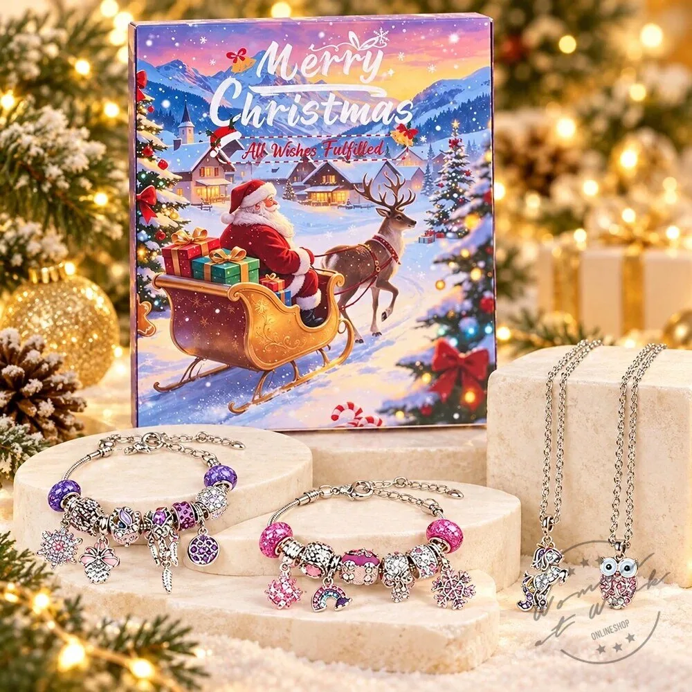 Christmas Charm Bracelet and Necklace Advent Calendar Jewelry Gift Set 2D 58 Christmas Charm Bracelet and Necklace Advent Calendar Jewelry Gift Set