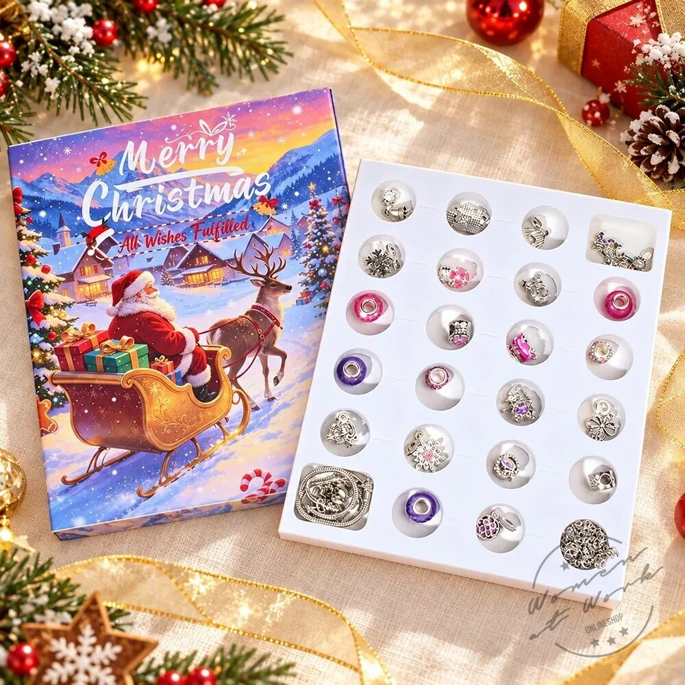 Christmas Charm Bracelet and Necklace Advent Calendar Jewelry Gift Set 2D 61 Christmas Charm Bracelet and Necklace Advent Calendar Jewelry Gift Set