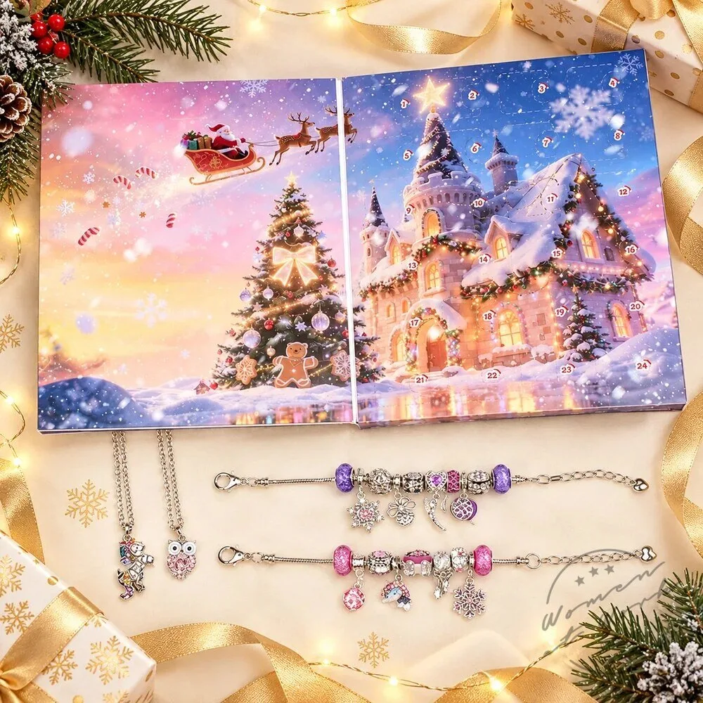Christmas Charm Bracelet and Necklace Advent Calendar Jewelry Gift Set 2D 62 Christmas Charm Bracelet and Necklace Advent Calendar Jewelry Gift Set