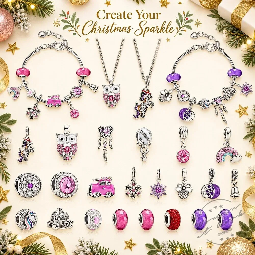 Christmas Charm Bracelet and Necklace Advent Calendar Jewelry Gift Set 2D 64 Christmas Charm Bracelet and Necklace Advent Calendar Jewelry Gift Set
