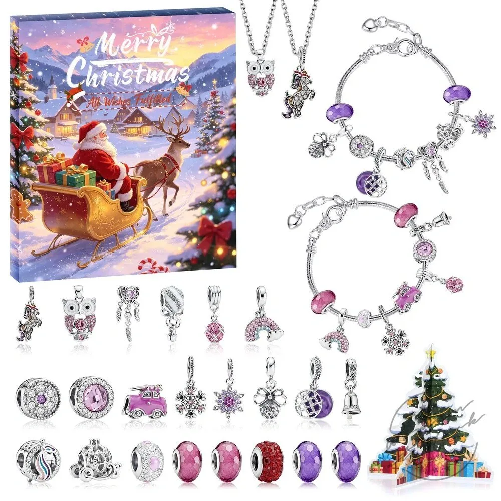 Christmas Charm Bracelet and Necklace Advent Calendar Jewelry Gift Set 2D 65 Christmas Charm Bracelet and Necklace Advent Calendar Jewelry Gift Set