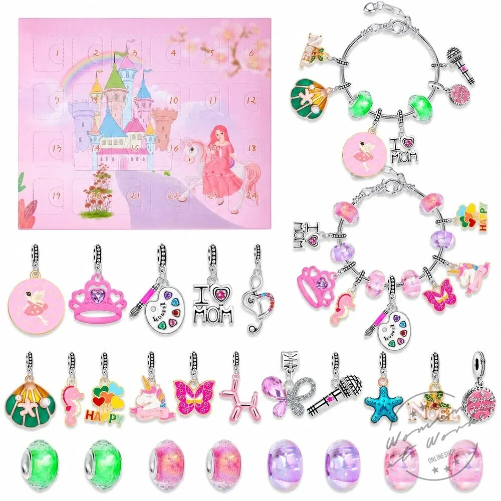 Christmas Charm Bracelet and Necklace Advent Calendar Jewelry Gift Set 2D 71 Christmas Charm Bracelet and Necklace Advent Calendar Jewelry Gift Set