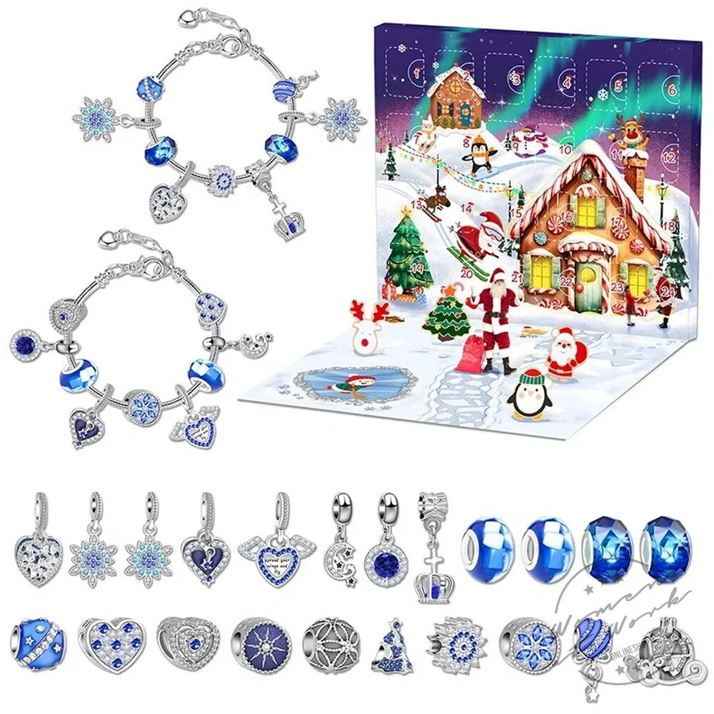 Christmas Charm Bracelet and Necklace Advent Calendar Jewelry Gift Set 2D 72 Christmas Charm Bracelet and Necklace Advent Calendar Jewelry Gift Set