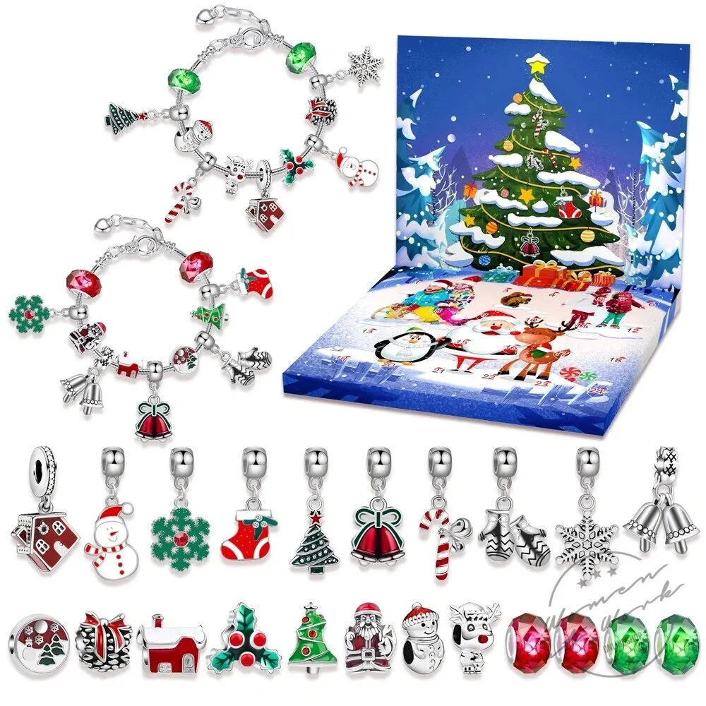 Christmas Charm Bracelet and Necklace Advent Calendar Jewelry Gift Set 2D 73 Christmas Charm Bracelet and Necklace Advent Calendar Jewelry Gift Set
