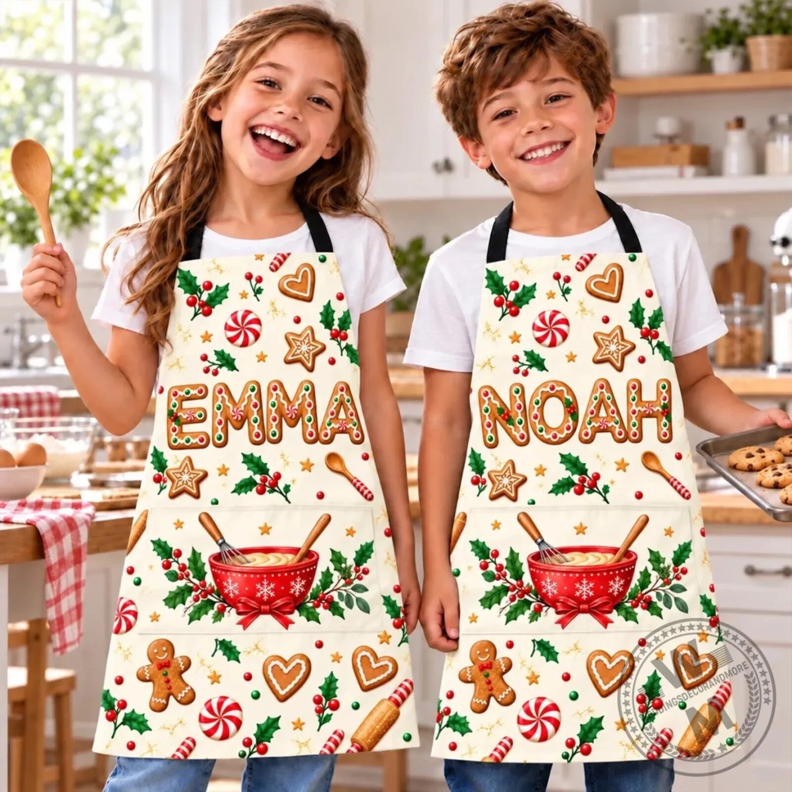 Personalized Christmas Cookie Baking Apron for Kids with Custom Name