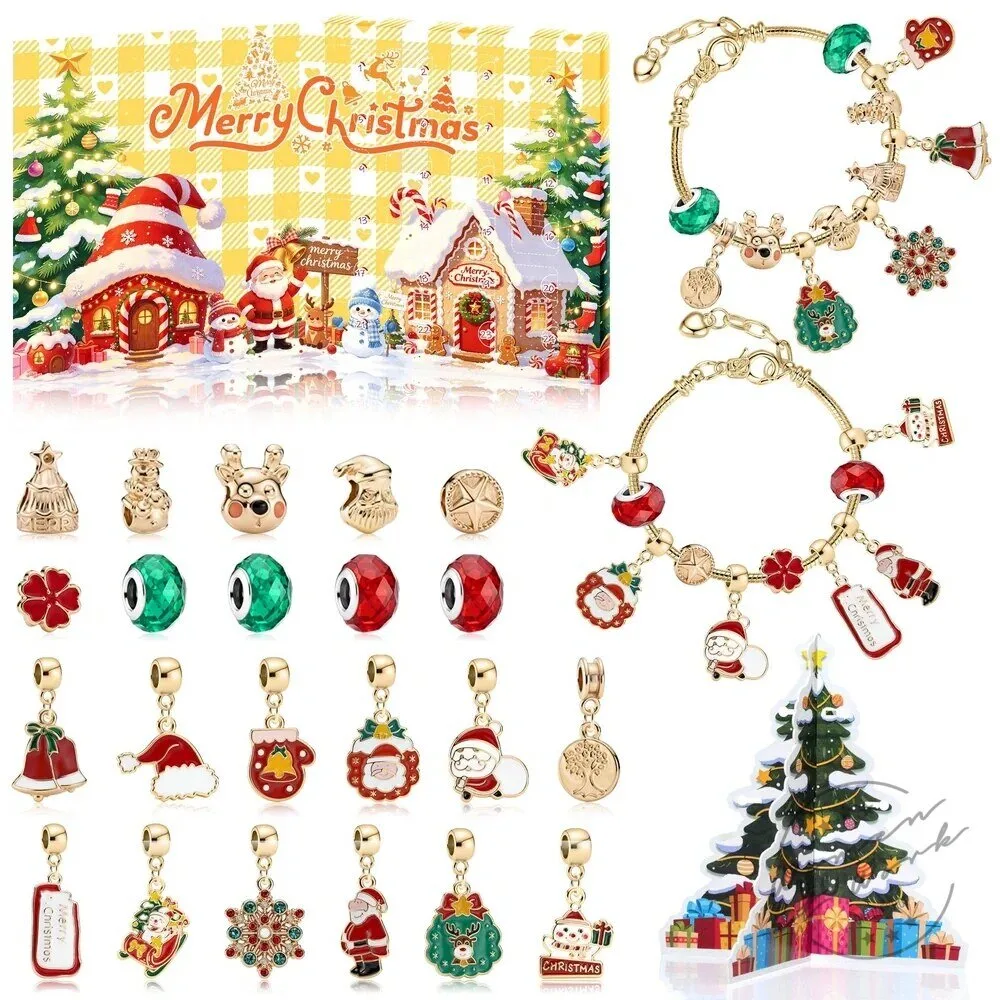 Christmas Charm Bracelet and Necklace Advent Calendar Jewelry Gift Set 2D 78 Christmas Charm Bracelet and Necklace Advent Calendar Jewelry Gift Set