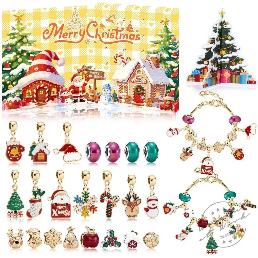 Christmas Charm Bracelet and Necklace Advent Calendar Jewelry Gift Set 2D 79 Christmas Charm Bracelet and Necklace Advent Calendar Jewelry Gift Set