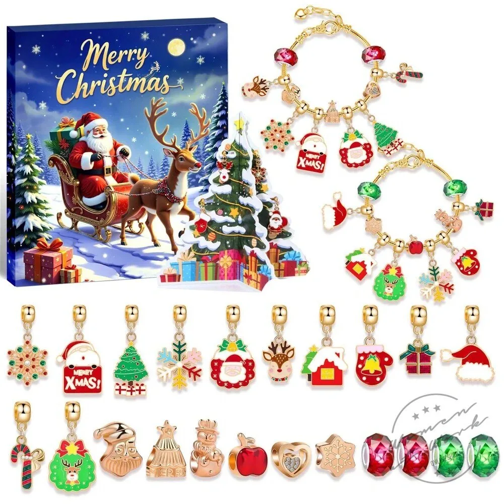 Christmas Charm Bracelet and Necklace Advent Calendar Jewelry Gift Set 2D 82 Christmas Charm Bracelet and Necklace Advent Calendar Jewelry Gift Set