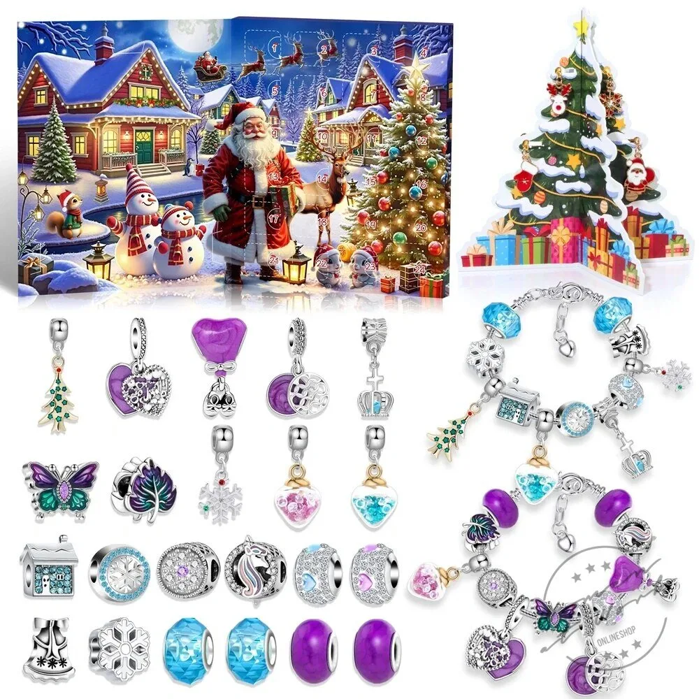 Christmas Charm Bracelet and Necklace Advent Calendar Jewelry Gift Set 2D 83 Christmas Charm Bracelet and Necklace Advent Calendar Jewelry Gift Set