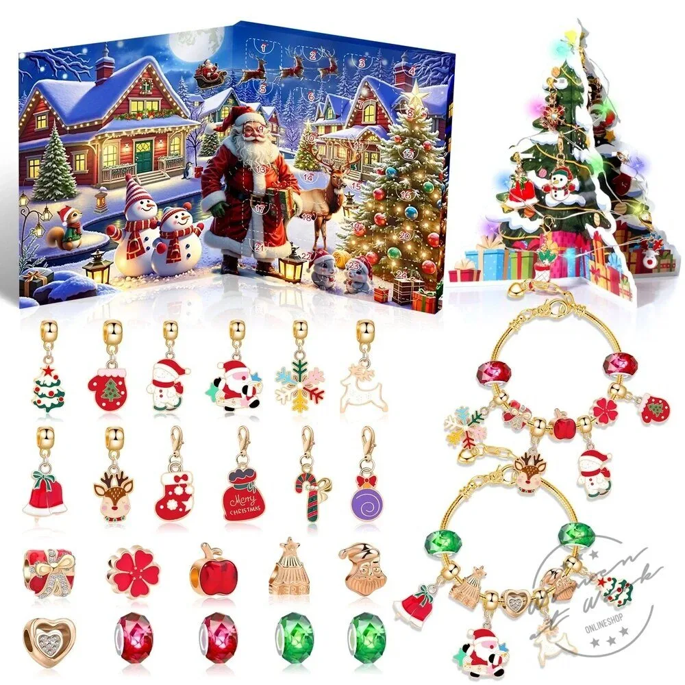 Christmas Charm Bracelet and Necklace Advent Calendar Jewelry Gift Set 2D 86 Christmas Charm Bracelet and Necklace Advent Calendar Jewelry Gift Set