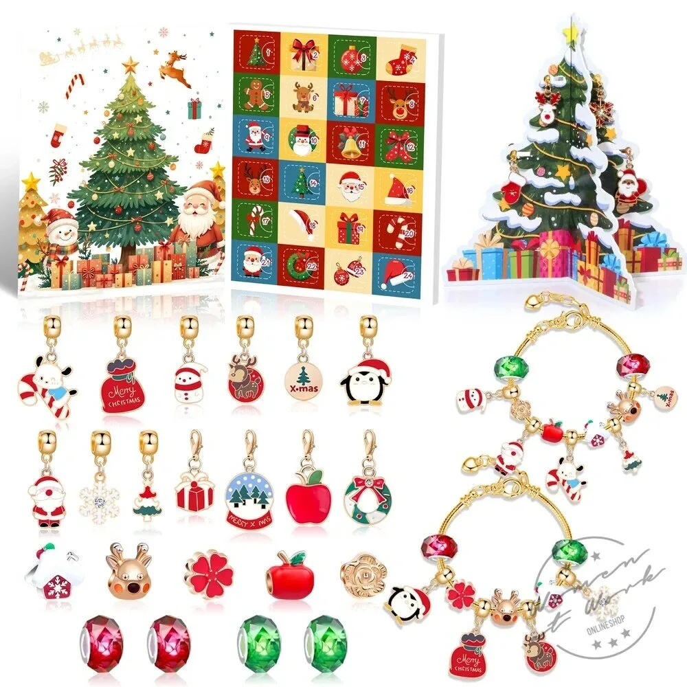 Christmas Charm Bracelet and Necklace Advent Calendar Jewelry Gift Set 2D 87 Christmas Charm Bracelet and Necklace Advent Calendar Jewelry Gift Set