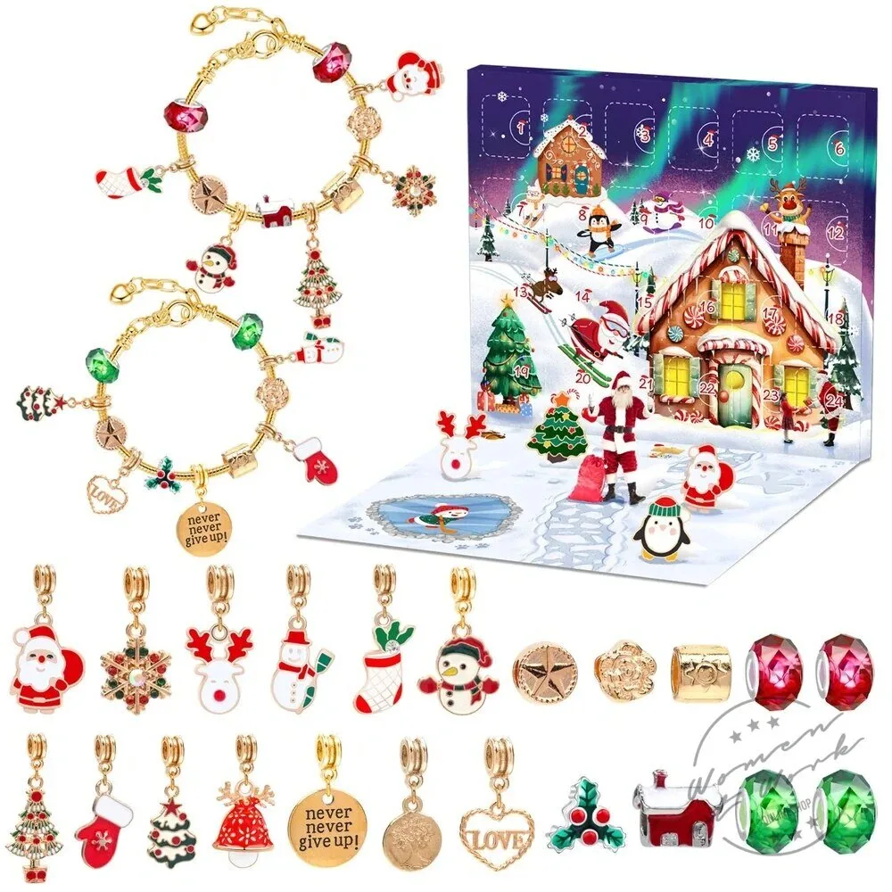 Christmas Charm Bracelet and Necklace Advent Calendar Jewelry Gift Set 2D 88 Christmas Charm Bracelet and Necklace Advent Calendar Jewelry Gift Set