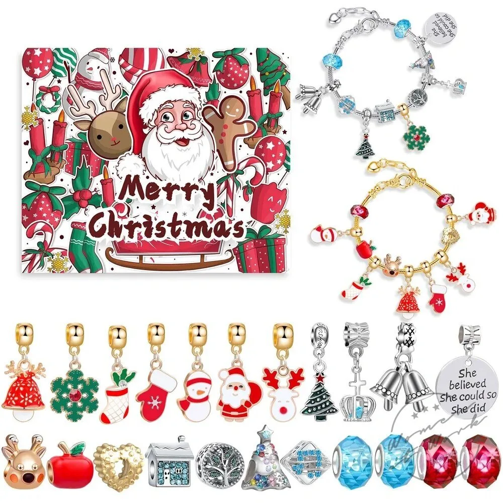 Christmas Charm Bracelet and Necklace Advent Calendar Jewelry Gift Set 2D 90 Christmas Charm Bracelet and Necklace Advent Calendar Jewelry Gift Set