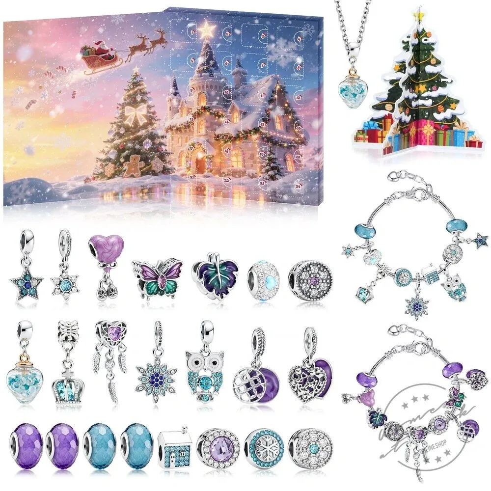 Christmas Charm Bracelet and Necklace Advent Calendar Jewelry Gift Set 2D 91 Christmas Charm Bracelet and Necklace Advent Calendar Jewelry Gift Set