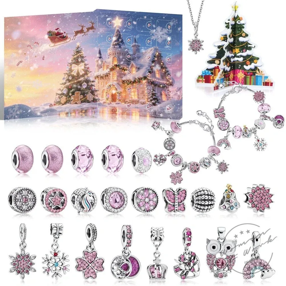 Christmas Charm Bracelet and Necklace Advent Calendar Jewelry Gift Set 2D 93 Christmas Charm Bracelet and Necklace Advent Calendar Jewelry Gift Set