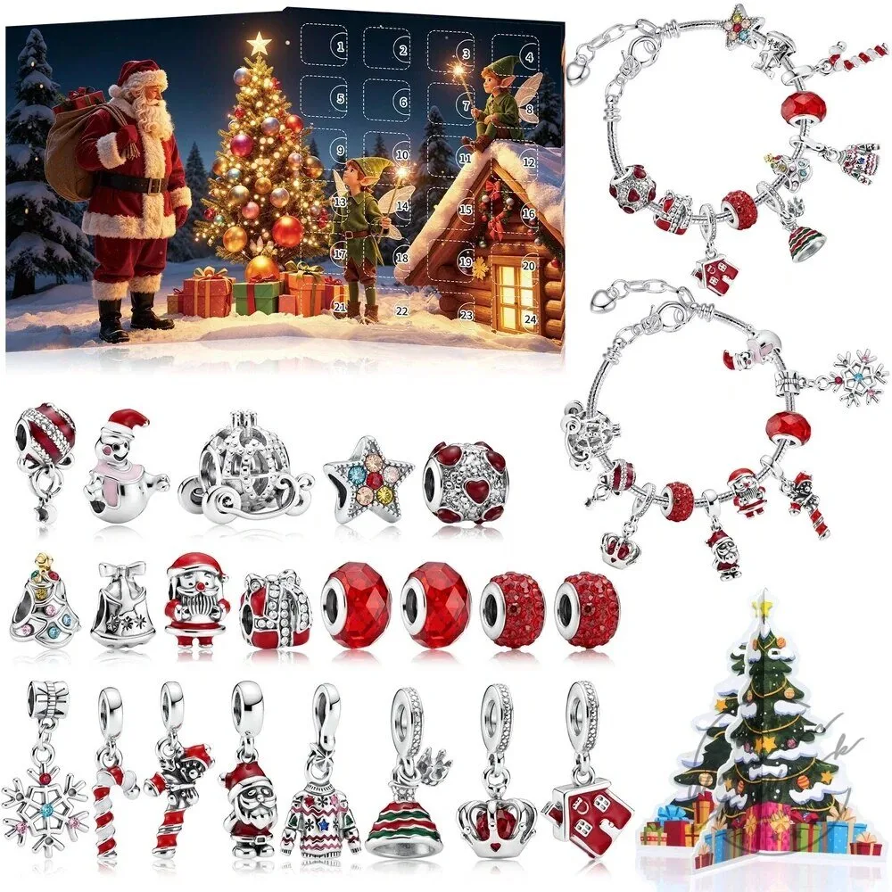 Christmas Charm Bracelet and Necklace Advent Calendar Jewelry Gift Set 2D 96 Christmas Charm Bracelet and Necklace Advent Calendar Jewelry Gift Set