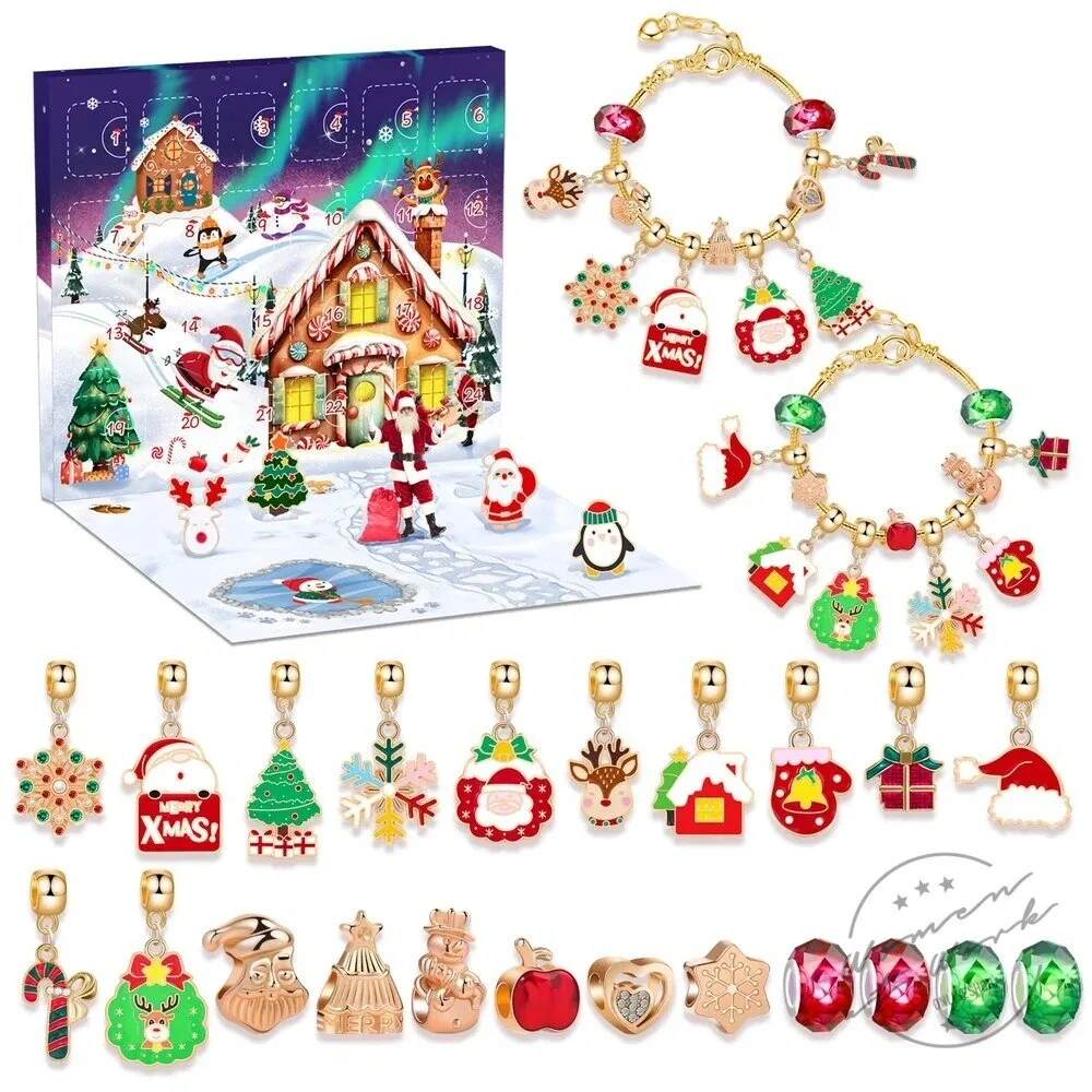 Christmas Charm Bracelet and Necklace Advent Calendar Jewelry Gift Set 2D 98 Christmas Charm Bracelet and Necklace Advent Calendar Jewelry Gift Set