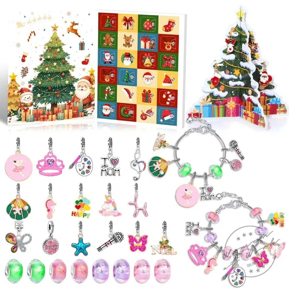 Christmas Charm Bracelet and Necklace Advent Calendar Jewelry Gift Set 2D 101 Christmas Charm Bracelet and Necklace Advent Calendar Jewelry Gift Set