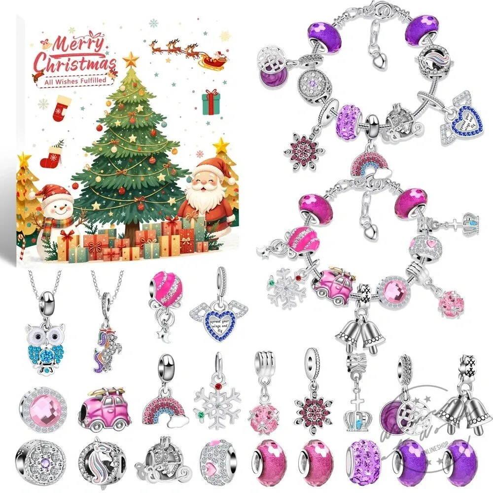 Christmas Charm Bracelet and Necklace Advent Calendar Jewelry Gift Set 2D 106 Christmas Charm Bracelet and Necklace Advent Calendar Jewelry Gift Set