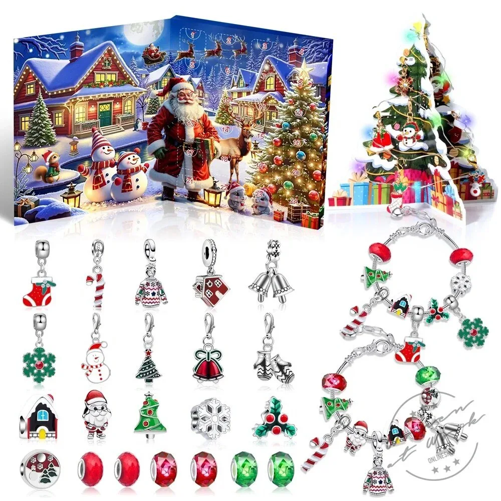 Christmas Charm Bracelet and Necklace Advent Calendar Jewelry Gift Set 2D 107 Christmas Charm Bracelet and Necklace Advent Calendar Jewelry Gift Set