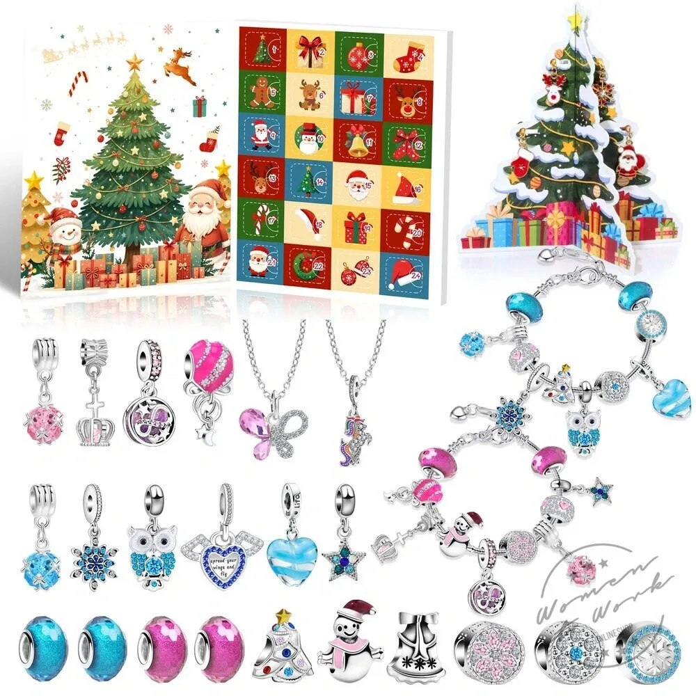 Christmas Charm Bracelet and Necklace Advent Calendar Jewelry Gift Set 2D 108 Christmas Charm Bracelet and Necklace Advent Calendar Jewelry Gift Set