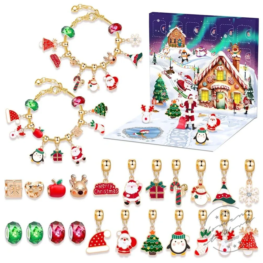 Christmas Charm Bracelet and Necklace Advent Calendar Jewelry Gift Set 2D 113 Christmas Charm Bracelet and Necklace Advent Calendar Jewelry Gift Set