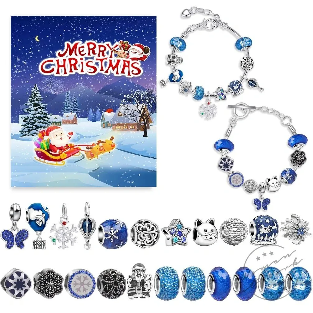Christmas Charm Bracelet and Necklace Advent Calendar Jewelry Gift Set 2D 115 Christmas Charm Bracelet and Necklace Advent Calendar Jewelry Gift Set