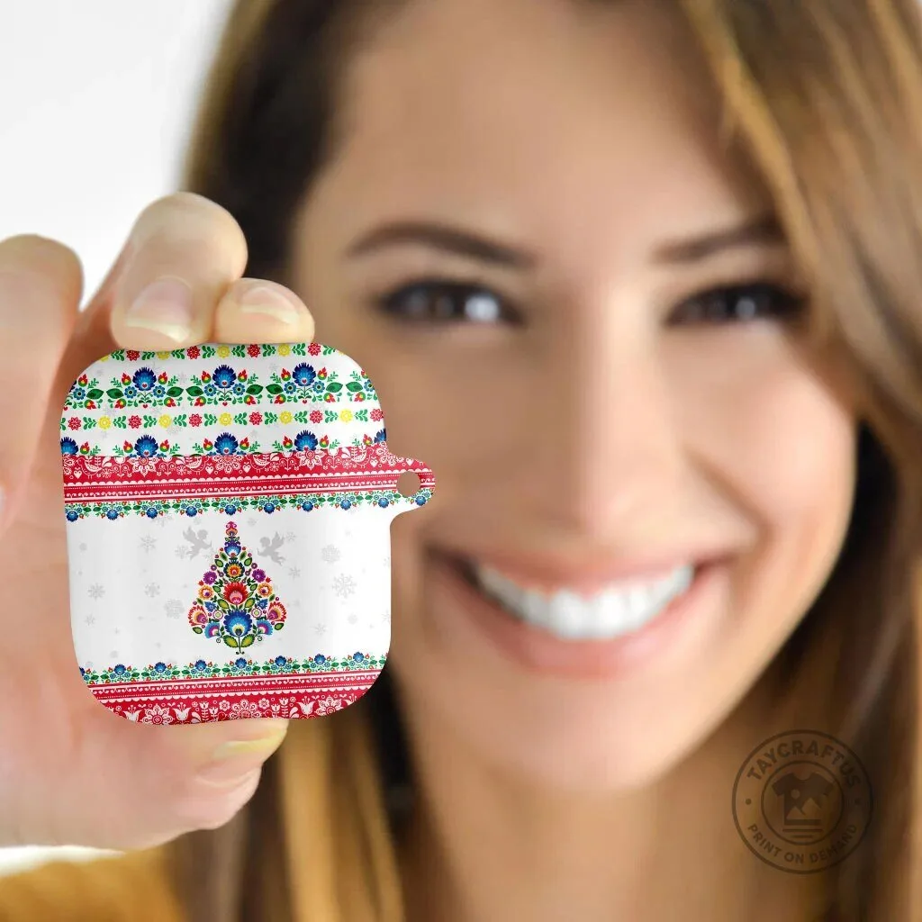Polish Folk Art Christmas Tree AirPods Case, Poland Christmas Floral Design 7 Polish Folk Art Christmas Tree AirPods Case, Poland Christmas Floral Design