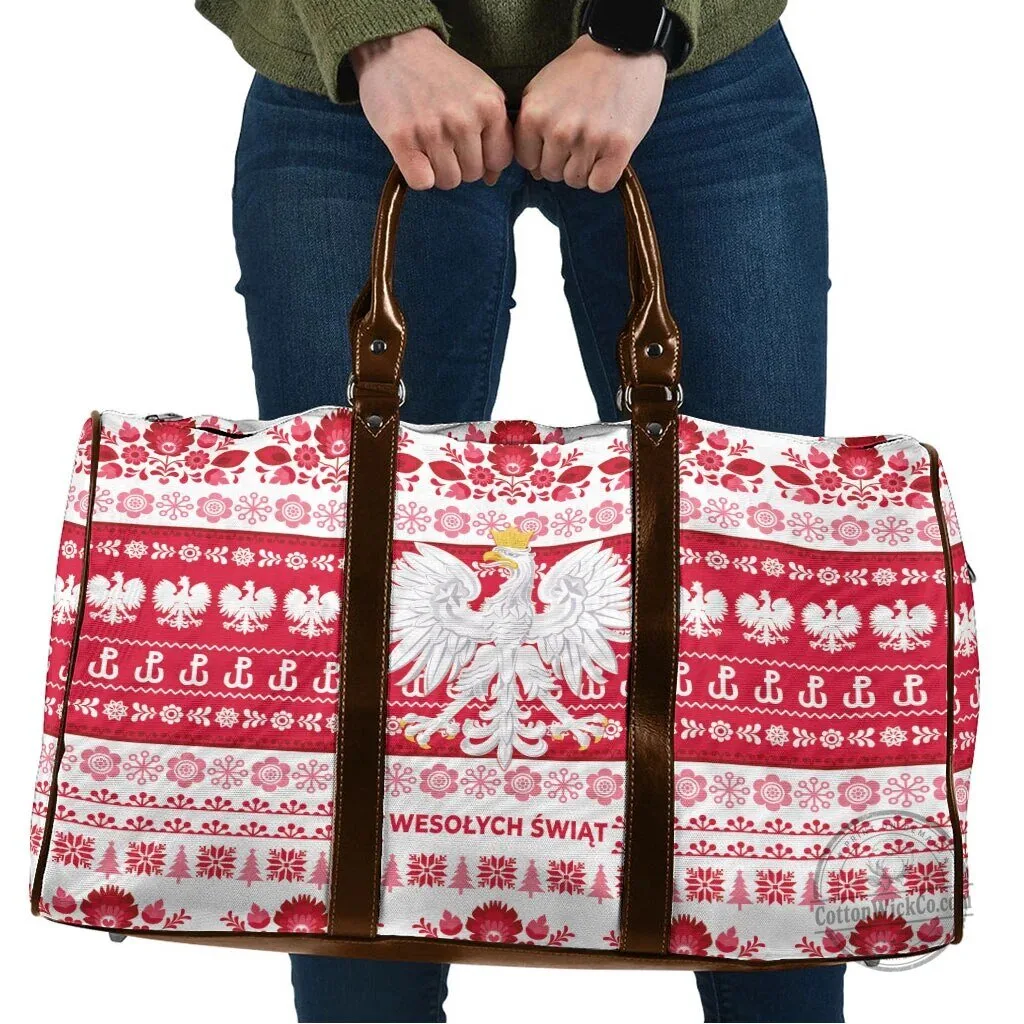 Polish Christmas Folk Art Eagle Pattern Travel Bag - Wesolych Swiat Duffle