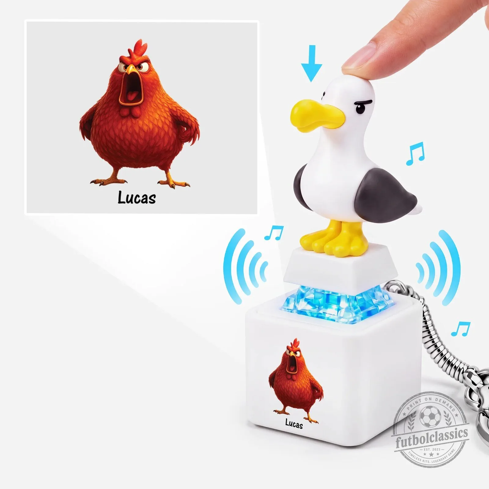 Funny Seagull Button Keychain with Sound and Light, Unique Gift for Friends