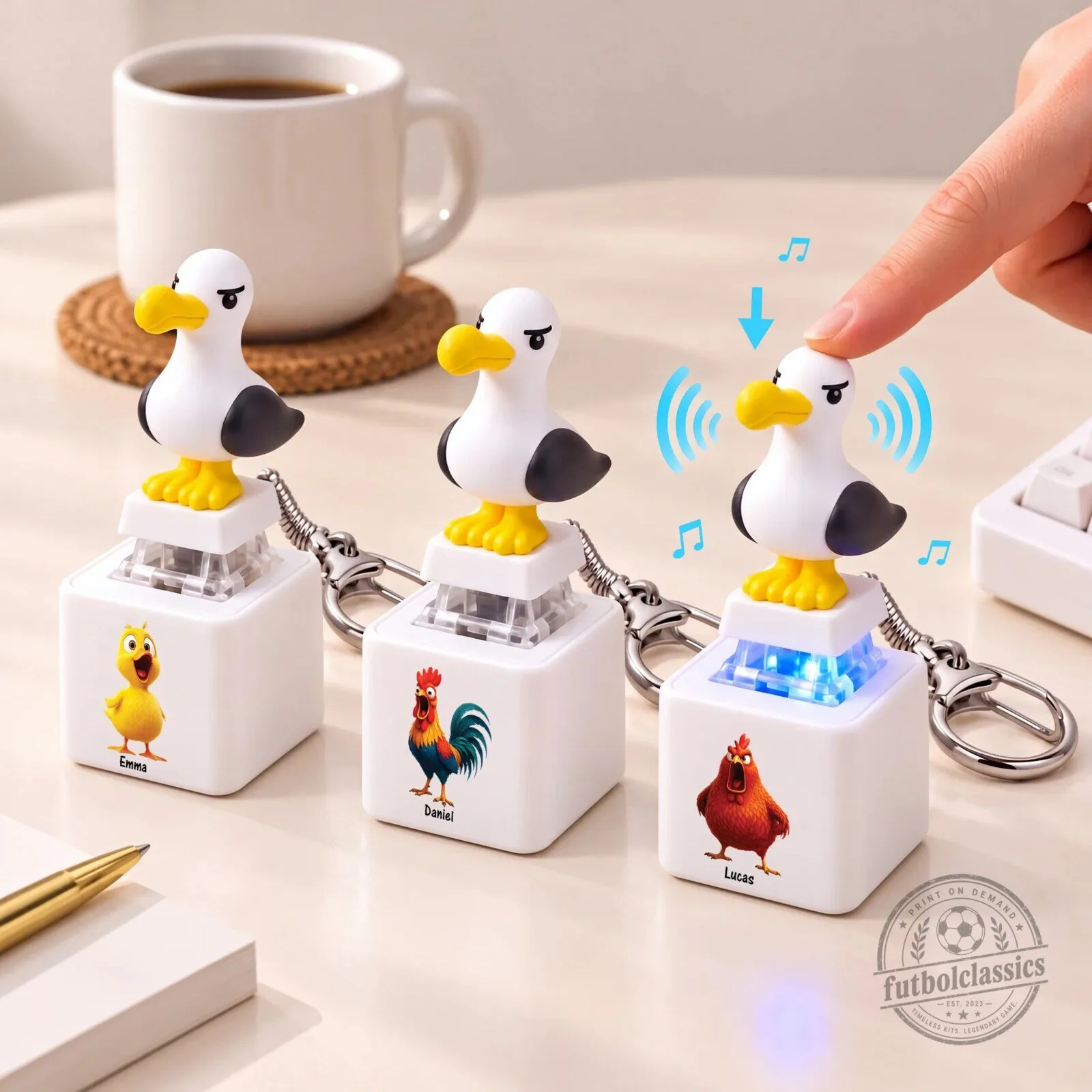 Funny Seagull Button Keychain with Sound and Light, Unique Gift for Friends 8 Funny Seagull Button Keychain with Sound and Light, Unique Gift for Friends