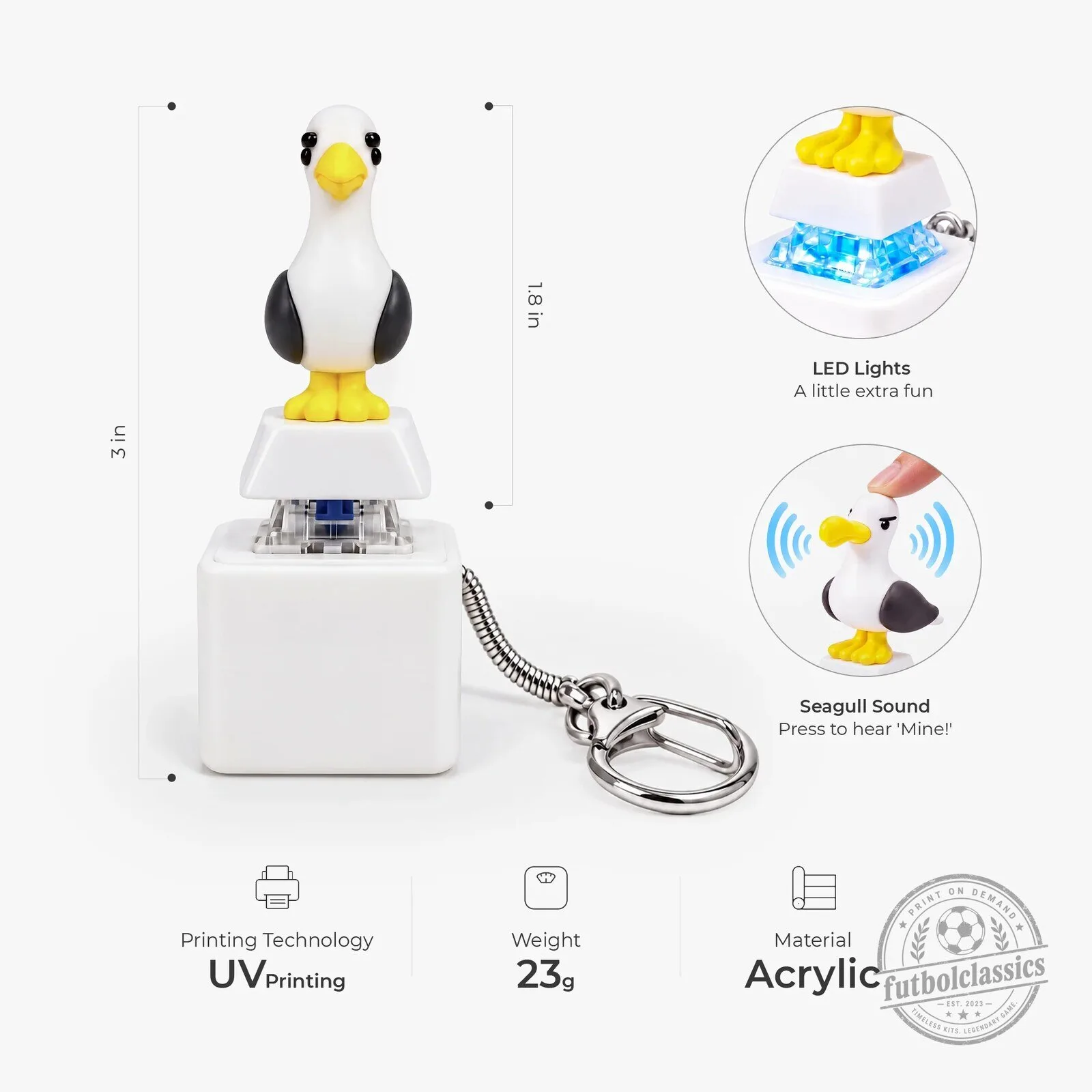 Funny Seagull Button Keychain with Sound and Light, Unique Gift for Friends 9 Funny Seagull Button Keychain with Sound and Light, Unique Gift for Friends