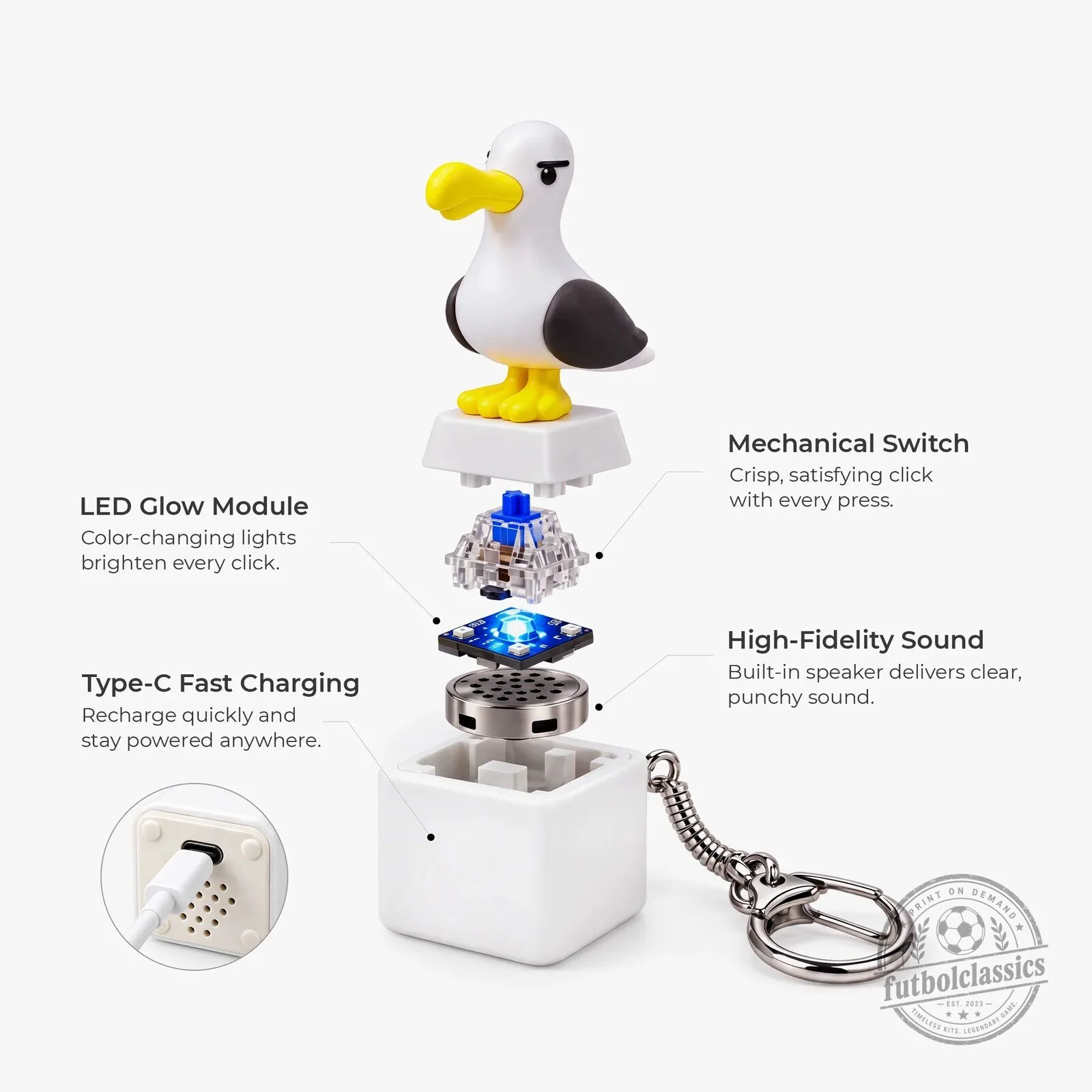 Funny Seagull Button Keychain with Sound and Light, Unique Gift for Friends 10 Funny Seagull Button Keychain with Sound and Light, Unique Gift for Friends