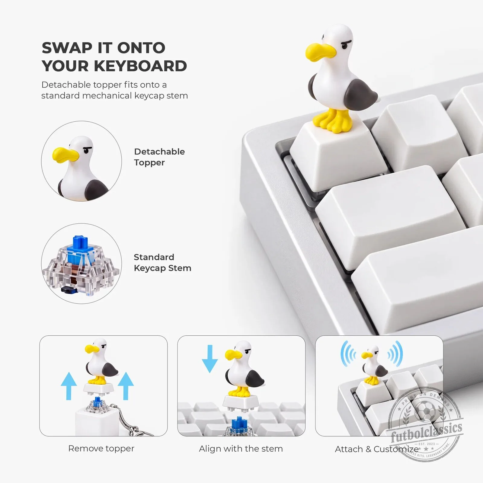 Funny Seagull Button Keychain with Sound and Light, Unique Gift for Friends 11 Funny Seagull Button Keychain with Sound and Light, Unique Gift for Friends