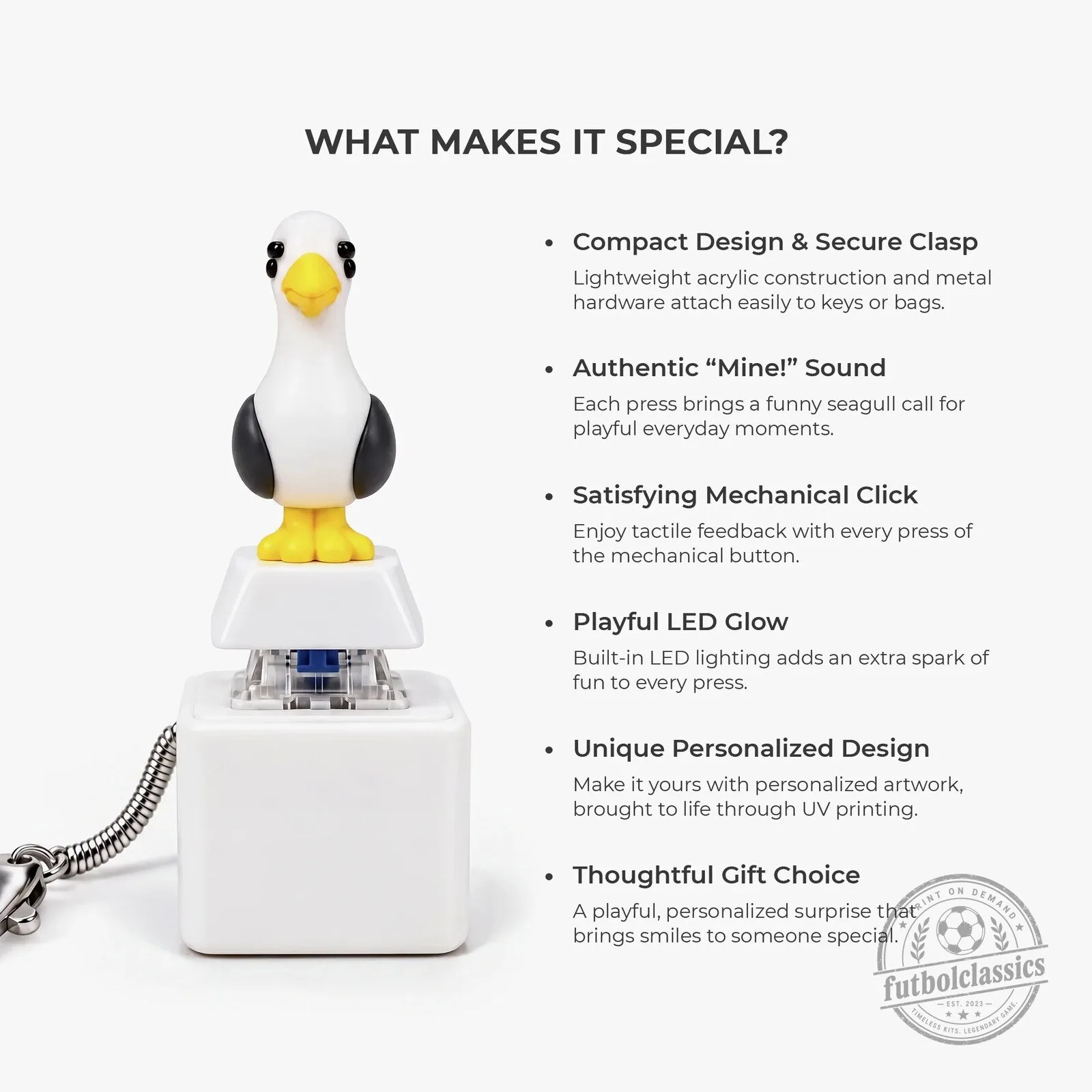 Funny Seagull Button Keychain with Sound and Light, Unique Gift for Friends 13 Funny Seagull Button Keychain with Sound and Light, Unique Gift for Friends