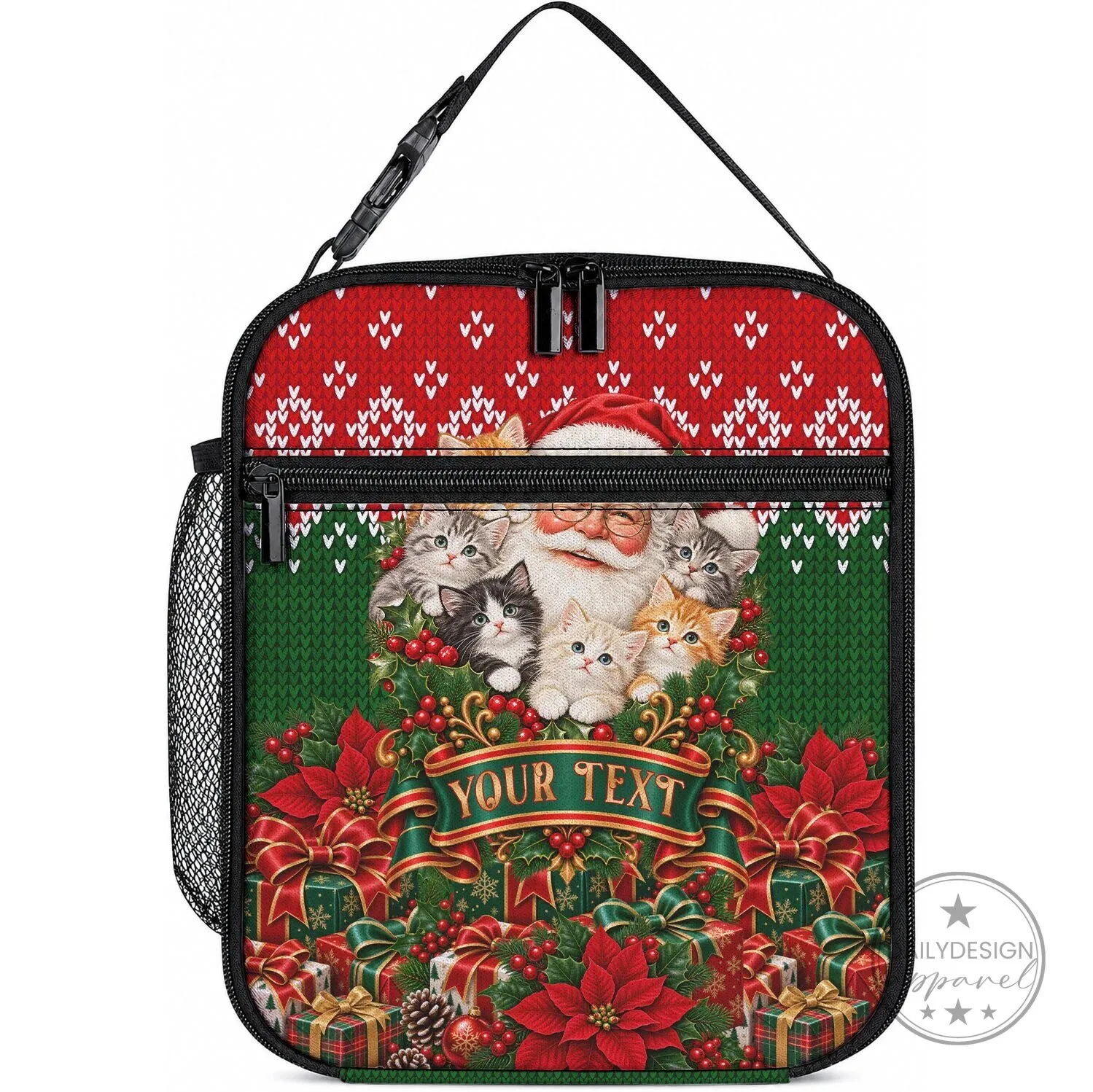 Personalized Santa Claus Kittens Christmas Holiday Lunch Bag