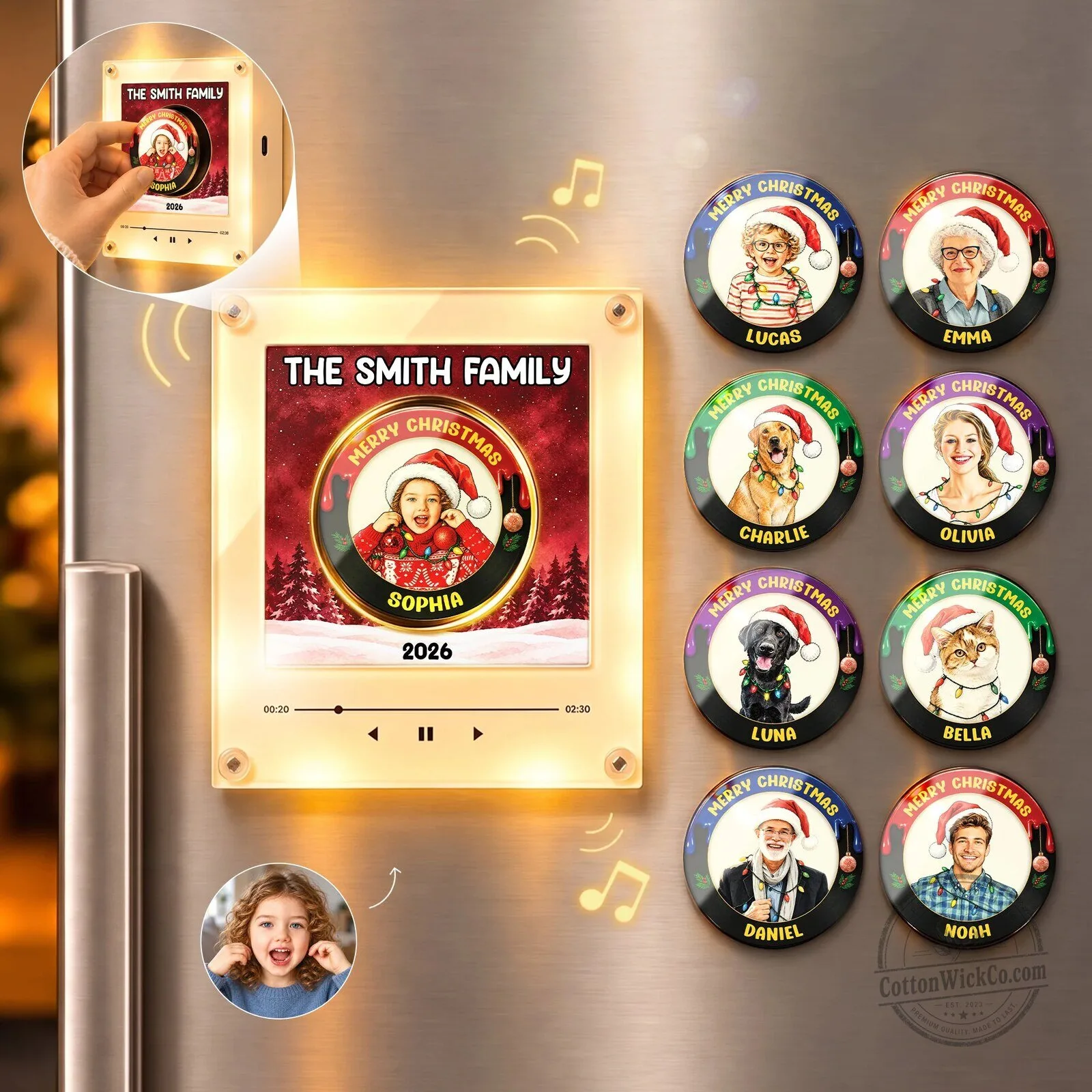 Custom Christmas Family Photo NFC Music Magnet - Personalized Holiday Gift