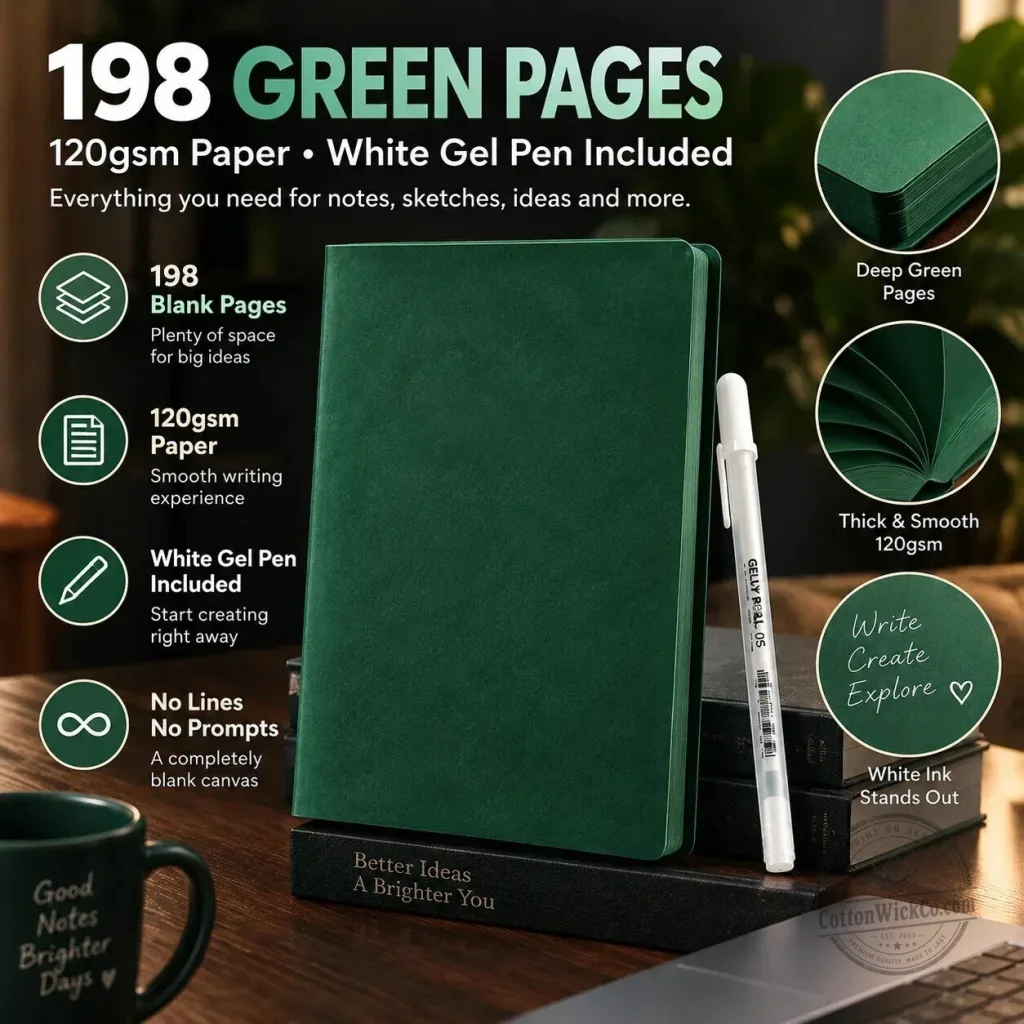 Deep Green Blank Journal with White Gel Pen, 198 Pages, 120gsm Paper Deep Green Blank Journal with White Gel Pen, 198 Pages, 120gsm Paper