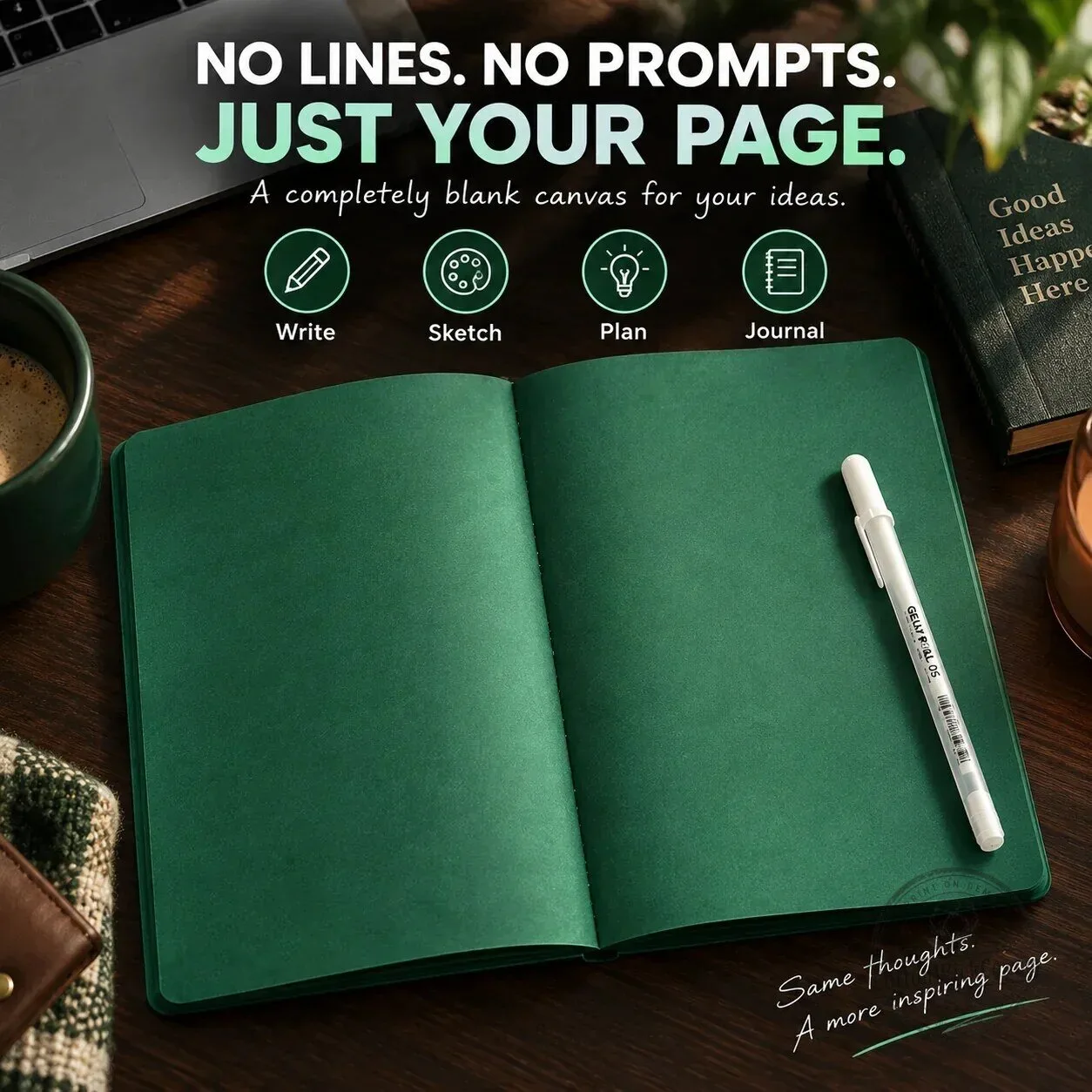 Deep Green Blank Journal with White Gel Pen, 198 Pages, 120gsm Paper 11 Deep Green Blank Journal with White Gel Pen, 198 Pages, 120gsm Paper