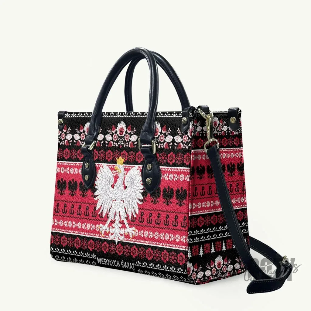 Polska Wesolych Swiat Polish Eagle Folk Art Leather Handbag