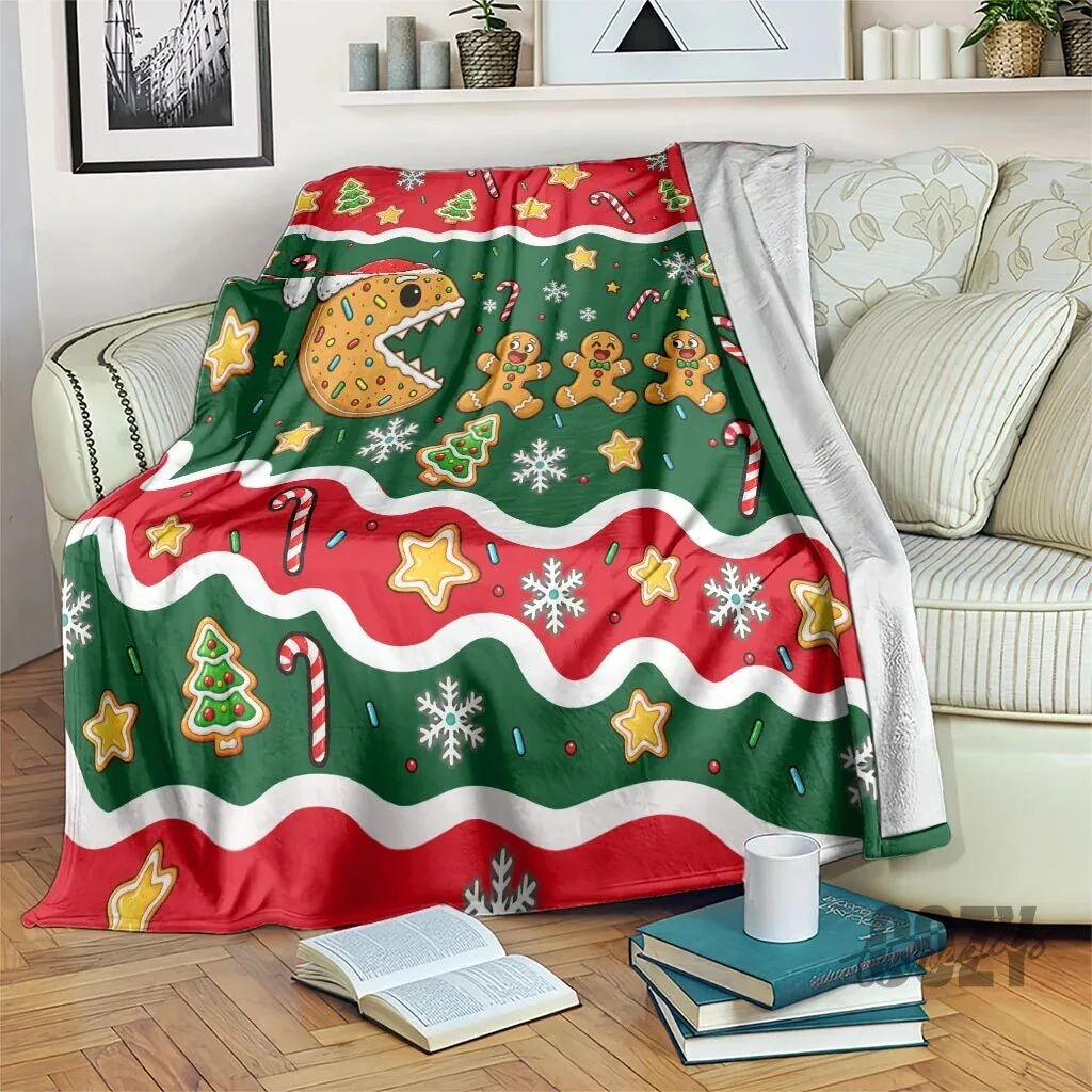 Gingerbread Cookies Christmas Arcade Game Candy Cane Holiday Blanket