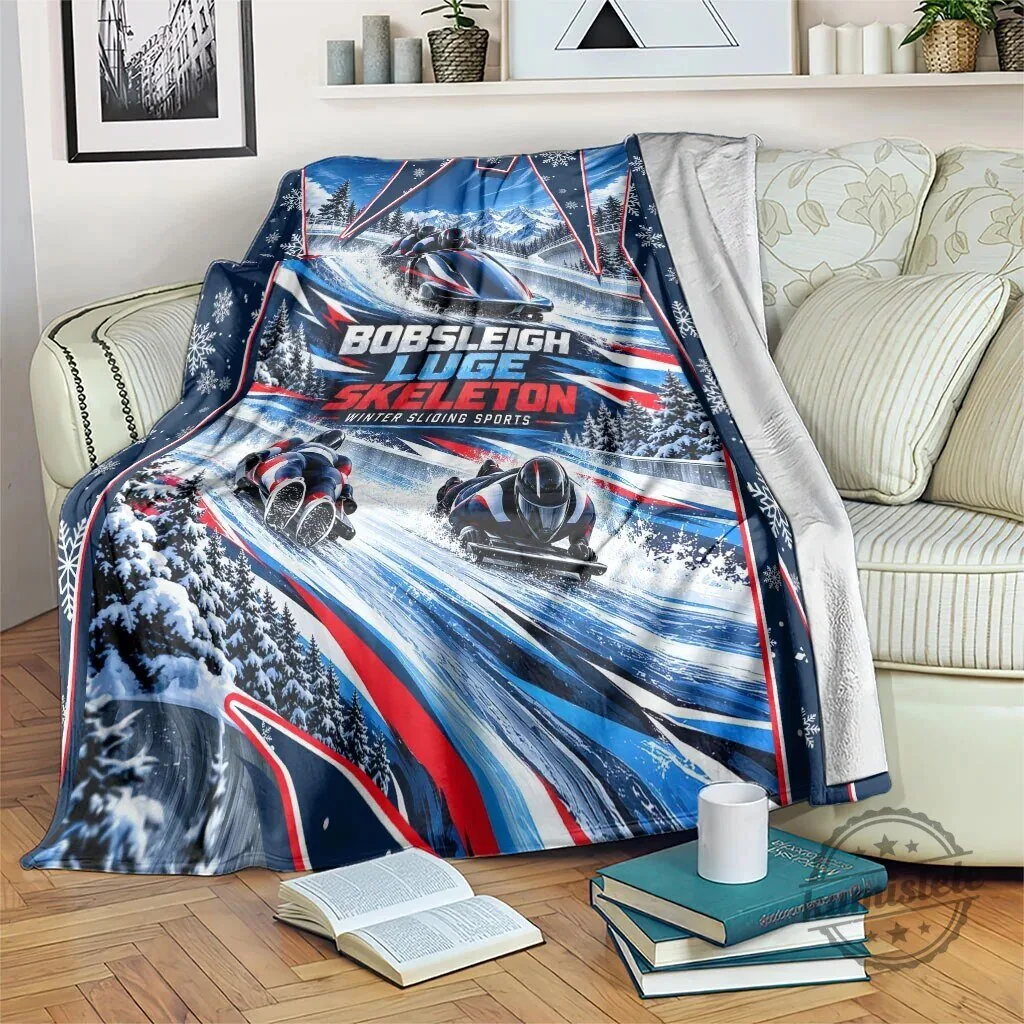 Bobsleigh Luge Skeleton Winter Sliding Sports Snowflakes Blanket