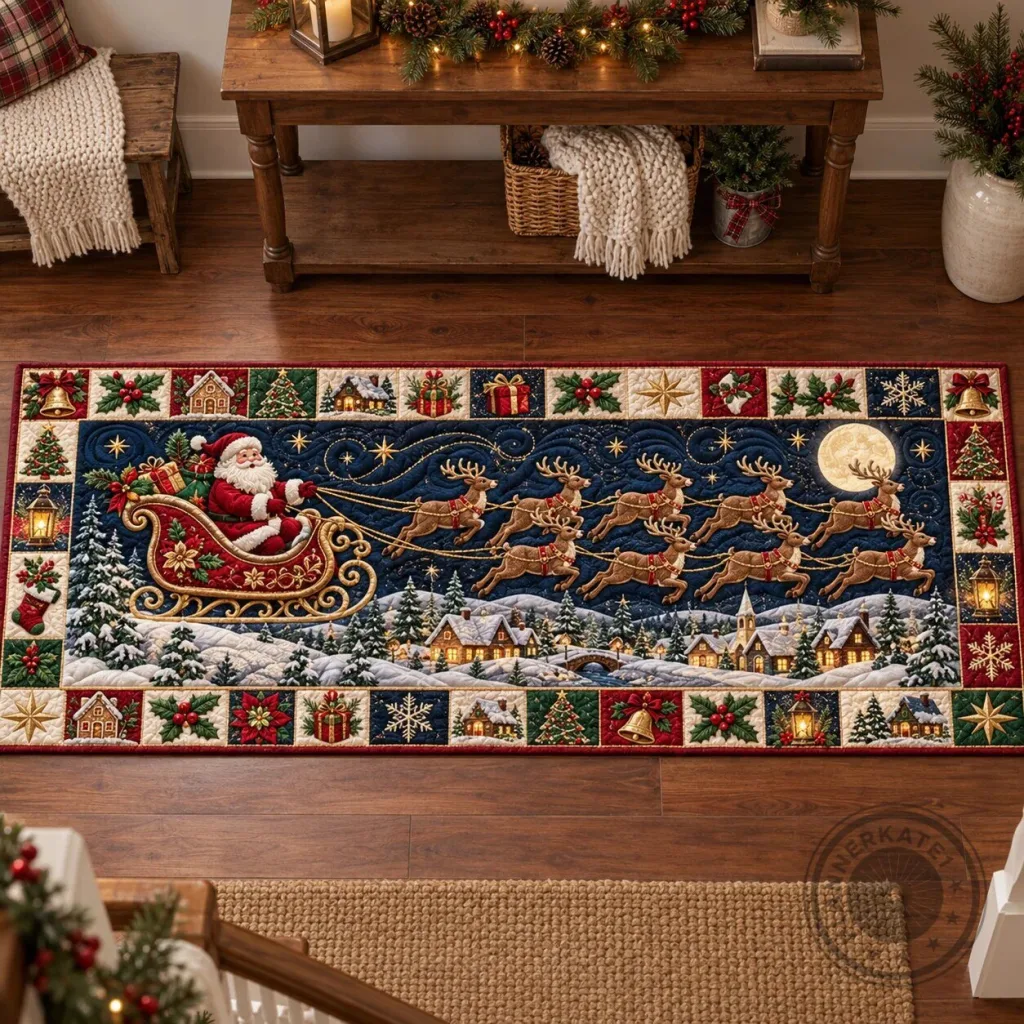 Santa Claus Sleigh Ride Christmas Holiday Runner Rug Santa Claus Sleigh Ride Christmas Holiday Runner Rug
