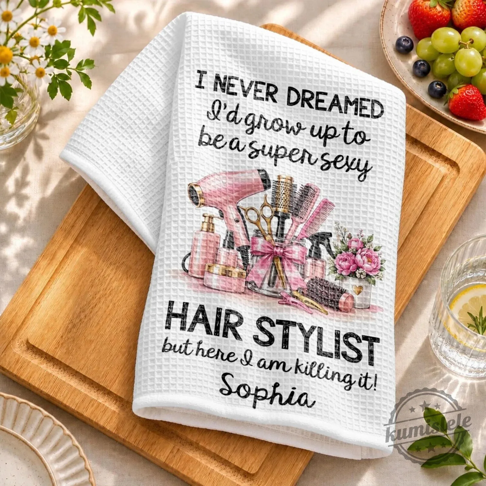Personalized Hair Stylist Kitchen Towel for Women, Funny Hairdresser Gift