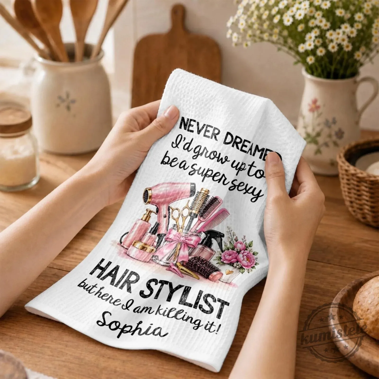 Personalized Hair Stylist Kitchen Towel for Women, Funny Hairdresser Gift 13 Personalized Hair Stylist Kitchen Towel for Women, Funny Hairdresser Gift