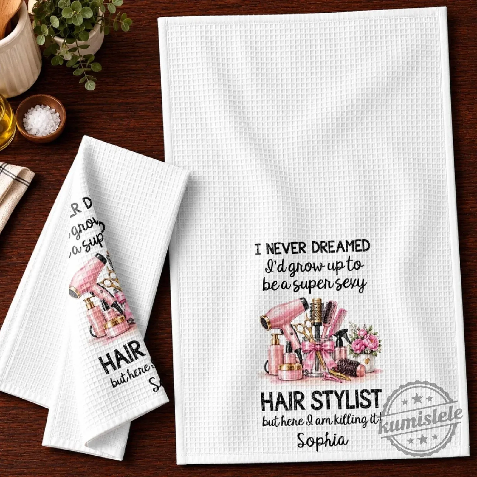 Personalized Hair Stylist Kitchen Towel for Women, Funny Hairdresser Gift 15 Personalized Hair Stylist Kitchen Towel for Women, Funny Hairdresser Gift